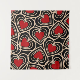 Zwart en Rood Schattige Eenvoudig Hartpatroon Wandkleed