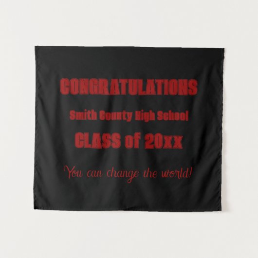 Zwart en Rood Schoolkleuren Afstuderen Wandkleed (Voorkant (horizontaal))