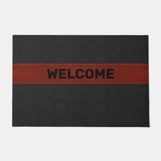 Zwart en Rood Verouderd  Lederen Afbeelding Deurmat (Voorkant)