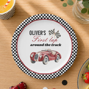 Zwart en rood vintage sportwagen racefeest  papieren bordje