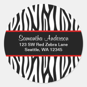 Zwart en Rood Zebra Aangepast adreslabel Ronde Sticker
