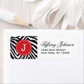 Zwart en Rood Zebra Print Custom Monogram Etiket (Insitu)