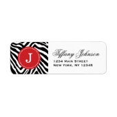 Zwart en Rood Zebra Print Custom Monogram Etiket (Voorkant)