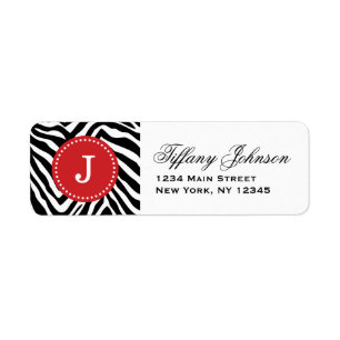 Zwart en Rood Zebra Print Custom Monogram Etiket