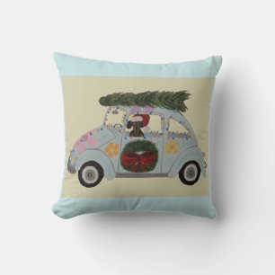 Zwart en roodbruine Dachshund in Hippie-auto met K Kussen
