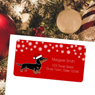 Zwart en roodbruine Dachshund Kerst Poseren Etiket