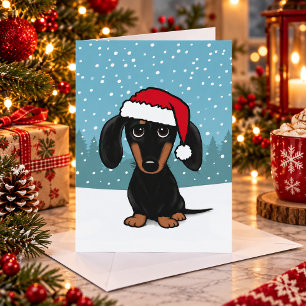 Zwart en roodbruine dashond Kerstman Schattige hon Feestdagen Kaart