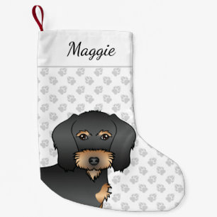 Zwart en roodbruine draadharige Dachshund Cute Hon Kleine Kerstsok