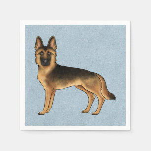 Zwart en roodbruine Duitse herder cartoon hond bla Servet