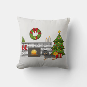 Zwart en roodbruine kortharige Dachshund Kerstkame Kussen