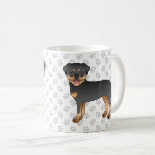 Zwart en roodbruine Rottweiler Cute Cartoon Hond e Koffiemok