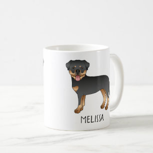 Zwart en roodbruine Rottweiler Cute Cartoon-hond e Koffiemok