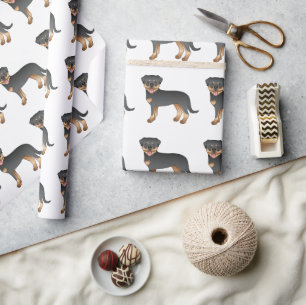Zwart en roodbruine Rottweiler Cute Cartoon Honden Cadeaupapier
