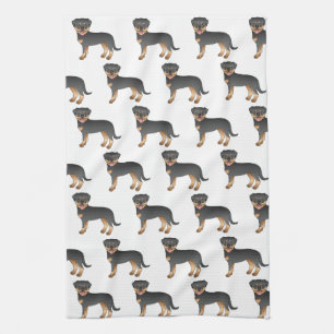 Zwart en roodbruine Rottweiler Cute Cartoon Honden Theedoek