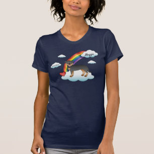 Zwart en roodbruine Rottweiler-hond Regenboog-herd T-shirt