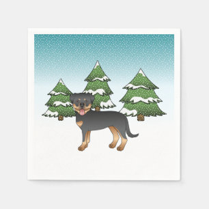 Zwart en roodbruine Rottweilerhond in een winterbo Servet