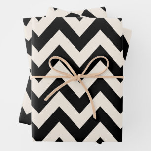 Zwart en roomwitte Chevron, zigzag Herringbone Inpakpapier Vel