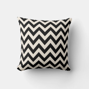 Zwart en roomwitte Chevron, zigzag Herringbone Kussen