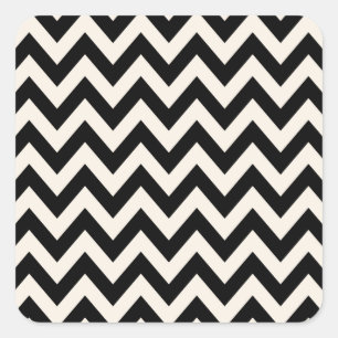 Zwart en roomwitte Chevron, zigzag Herringbone Vierkante Sticker