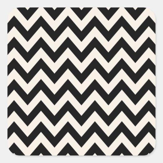 Zwart en roomwitte Chevron, zigzag Herringbone Vierkante Sticker (Voorkant)