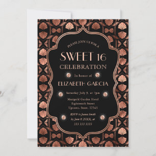 Zwart en Roos Gold Art Deco Lijst Sweet 16 Kaart