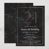 Zwart en Roos Gold-gemarmerd 21ste verjaardag Kaart (Voorkant / Achterkant)