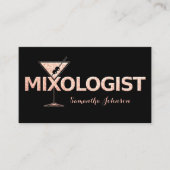 Zwart en Roos Gold Glitter Bartender Visitekaartje (Voorkant)