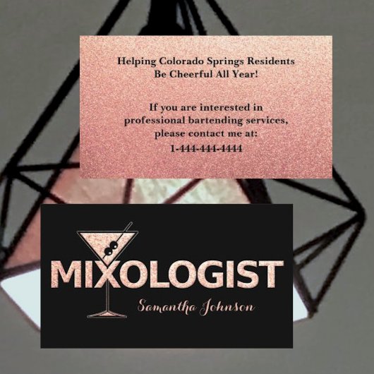 Zwart en Roos Gold Glitter Bartender Visitekaartje