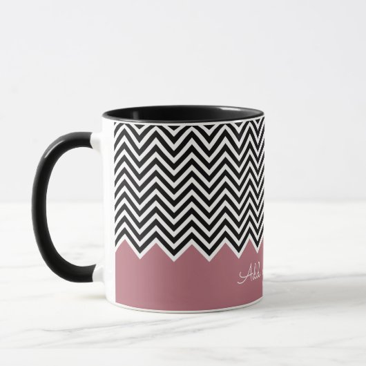 Zwart en ROOS GOLD Modern Chevron Custom TEXT Mok (Links)
