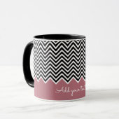 Zwart en ROOS GOLD Modern Chevron Custom TEXT Mok (Voorkant links)