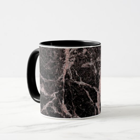 Zwart en Roos Gold Pink Glitter Marble Glam Trendy Mok (Voorkant links)