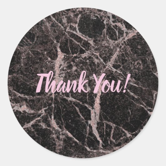 Zwart en Roos Gold Pink Glitter Marble Glam Trendy Ronde Sticker (Voorkant)