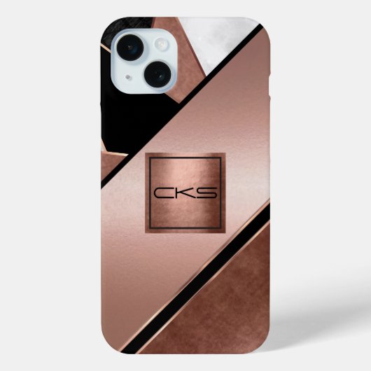 Zwart en Roos Goud Abstract | Monogram Case-Mate iPhone Case (Achterkant)