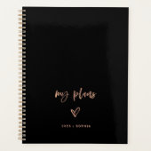 Zwart en Roos goud | Casual script en hart Planner (Voorkant)