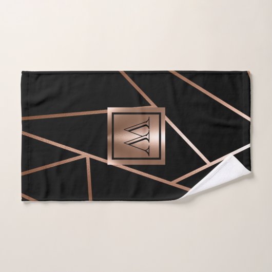 Zwart en Roos Goud Geometrisch Bad Handdoek (Handdoek)