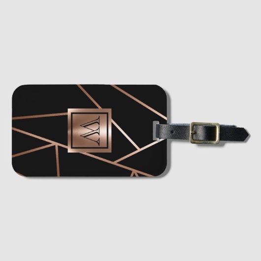 Zwart en Roos Goud Geometrisch Bagagelabel (Voorkant (horizontaal))
