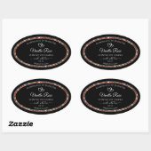 Zwart en Roos Goud Glitter Lijst Productlabels Ovale Sticker (Vel)