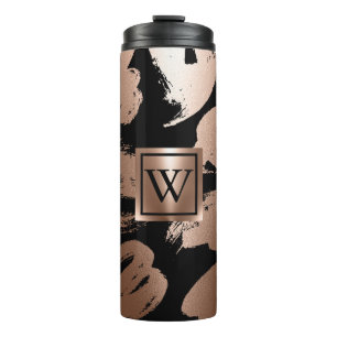 Zwart en Roos Gouden Abstracte Borstel Thermosbeker