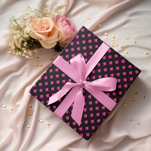 Zwart en Roze Ace van Schoppen Patroon Modern Inpakpapier Vel