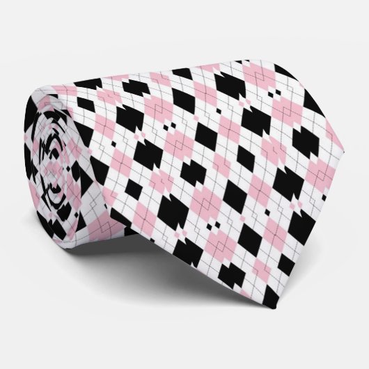 Zwart en roze Argyle Patroon Stropdas (Opgerold)