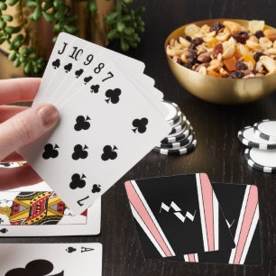 Zwart en roze Art Deco Design Monogrammed Pokerkaarten