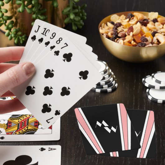 Zwart en roze Art Deco Design Monogrammed Pokerkaarten (Insitu)