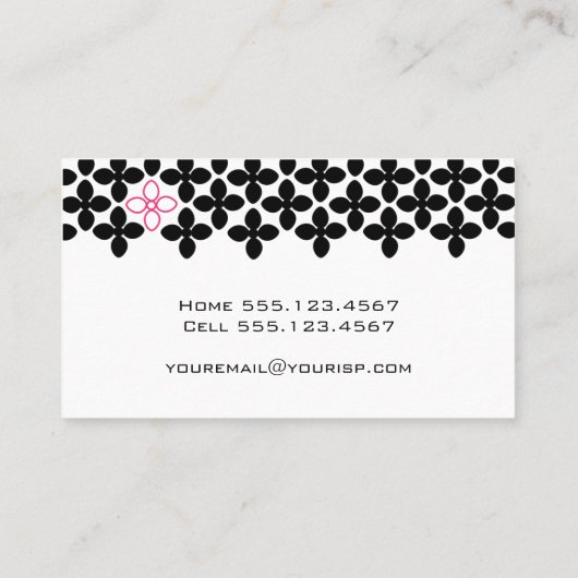 Zwart en Roze Bloem Moeder Belkaart Contactkaartje (Achterkant)