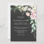 Zwart en Roze Bloemen Bruiloft Luxe Uitnodiging (Voorkant)