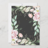 Zwart en Roze Bloemen Bruiloft Luxe Uitnodiging (Achterkant)
