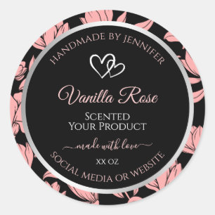 Zwart en roze Bloemen Product Verpakkingsetiketten Ronde Sticker