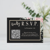 Zwart en roze bloemig boho bruiloft uitnodiging RS (Staand voorkant)