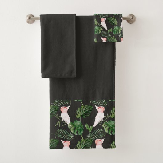 Zwart en Roze Cockatiel Groene Palm Bladeren Bad Handdoek (Insitu)