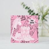 Zwart en Roze Cowgirl Baby Meisje Douche Kaart (Staand voorkant)