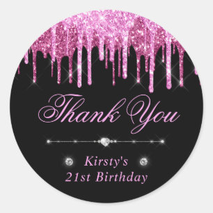 Zwart en roze druipende glitters verjaardag ronde sticker